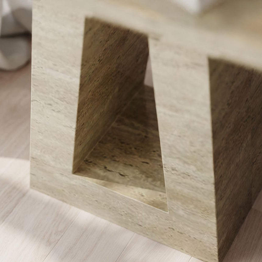 Milan Travertine Beige Engineered Marble Square Side Table-5