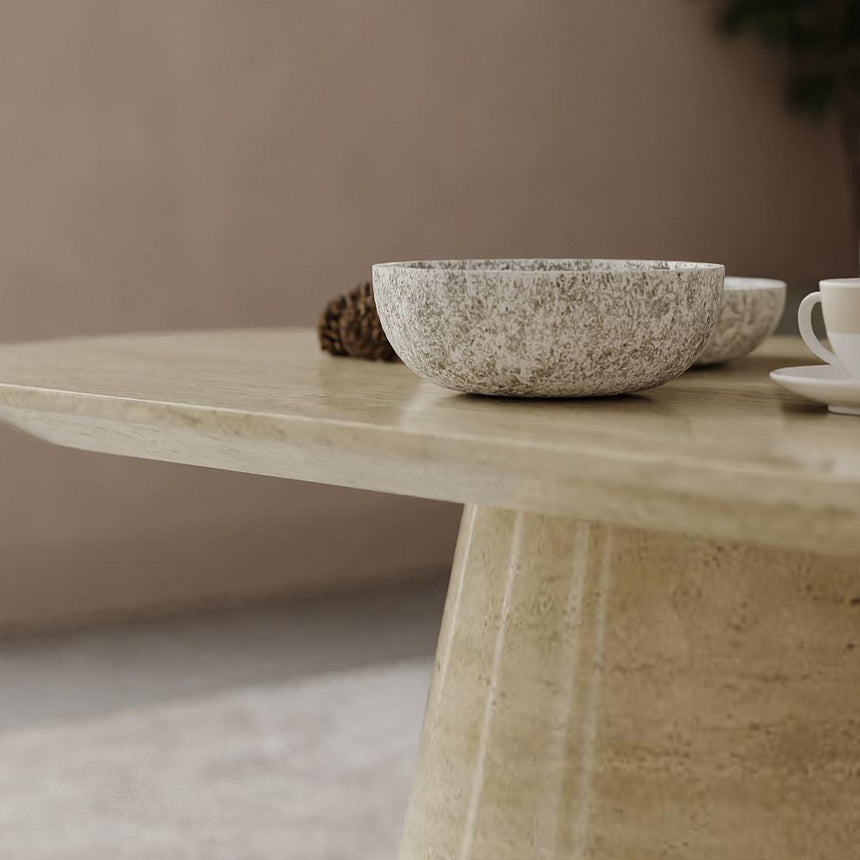 Carrera Travertine Beige Engineered Marble Oval Coffee Table-2