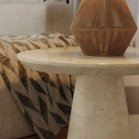 Carrera Travertine Beige Engineered Marble Round Side Table-2