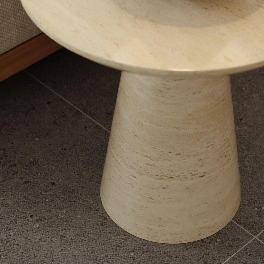 Carrera Travertine Beige Engineered Marble Round Side Table-6