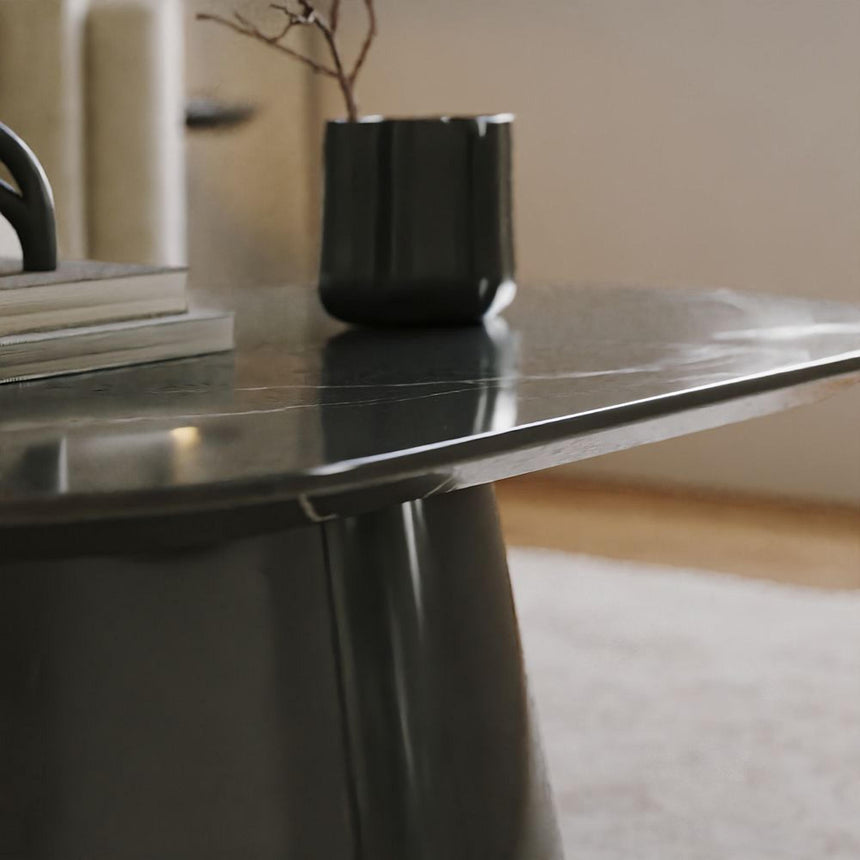 Carrera Black Marquina Engineered Marble Oval Coffee Table-4