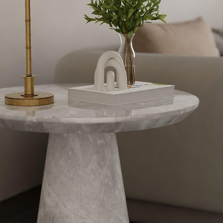 Carrera Armani Grey Engineered Marble Round Side Table-2