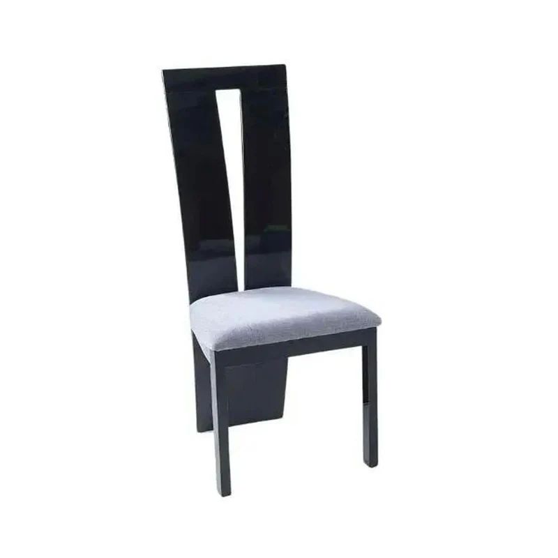 Pesaro Marble Dining Table Set, Rectangular White Top and Triangular Pedestal Base with Altadena Black and Grey Fabric Chairs