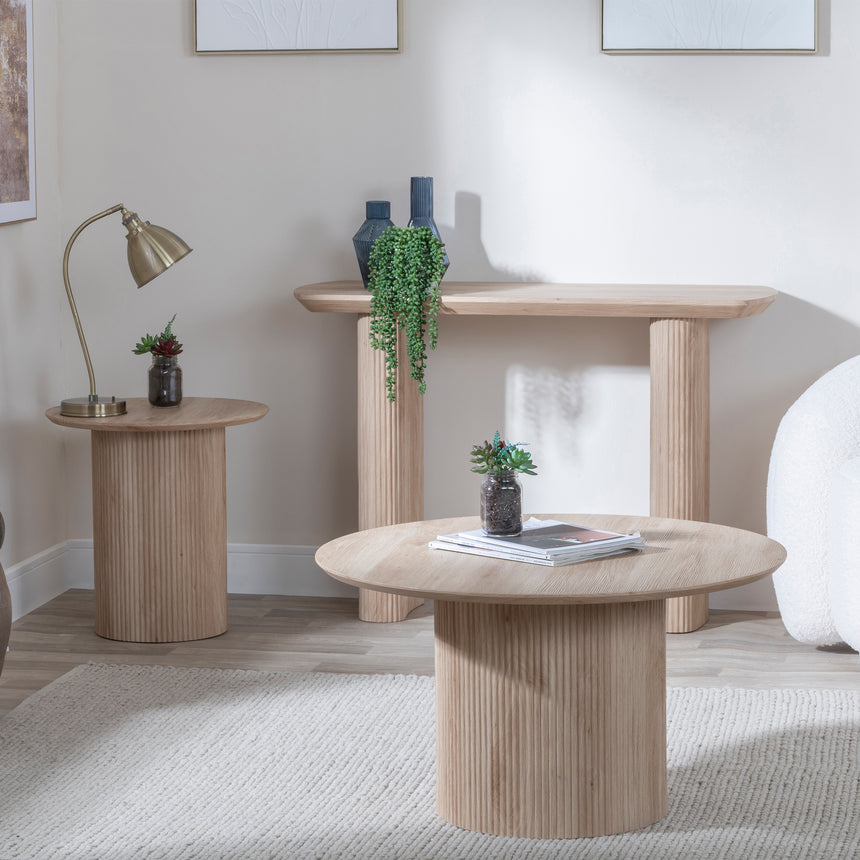Emilia Fluted Round End Table with Drum Base