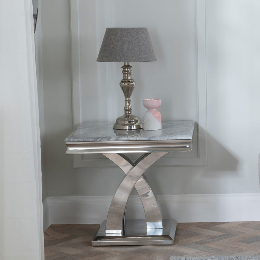 Praise Grey Marble and Chrome Lamp Table