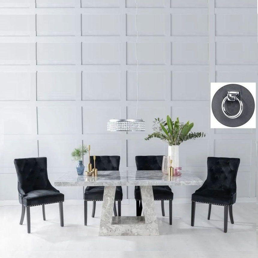 Pesaro Grey Marble Dining Set - Fabric Knocker Back