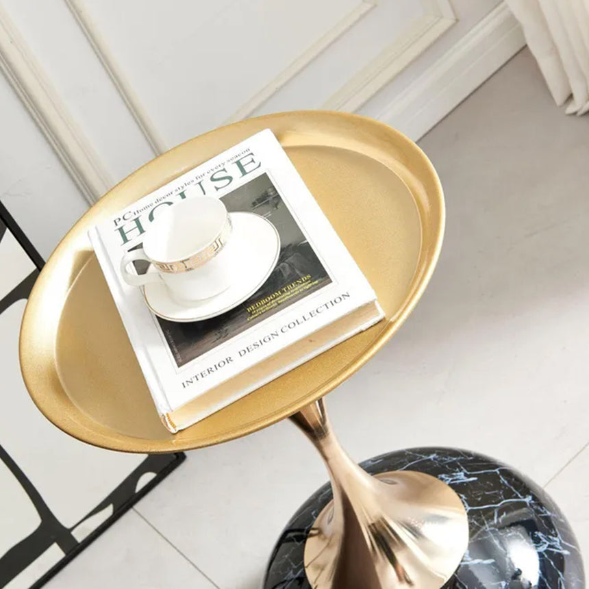 Olivia Black and Gold Round Wine Table with Black Base