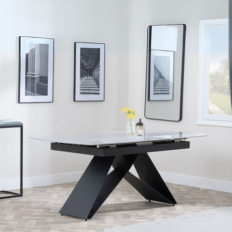 Alice Ceramic Extending Dining Table with Black Cross Base - 140cm-180cm