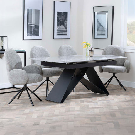 Alice Grey Ceramic Extending Dining Set - Altavista Fabric Swivel Dining Chair