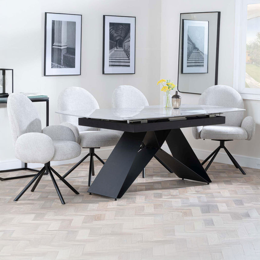 Alice Grey Ceramic Extending Dining Set - Altavista Fabric Swivel Dining Chair