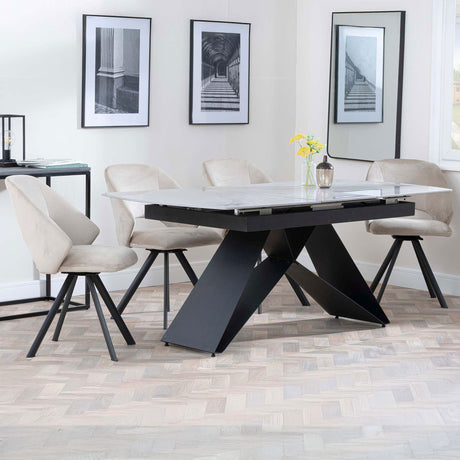 Alice Grey Ceramic Extending Dining Set - Burano Velvet Fabric Swivel Dining Chair