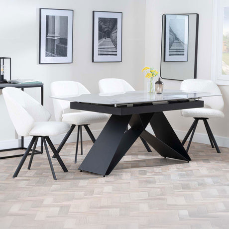 Alice Grey Ceramic Extending Dining Set - Burano Velvet Fabric Swivel Dining Chair