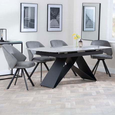 Alice Grey Ceramic Extending Dining Set - Burano Velvet Fabric Swivel Dining Chair