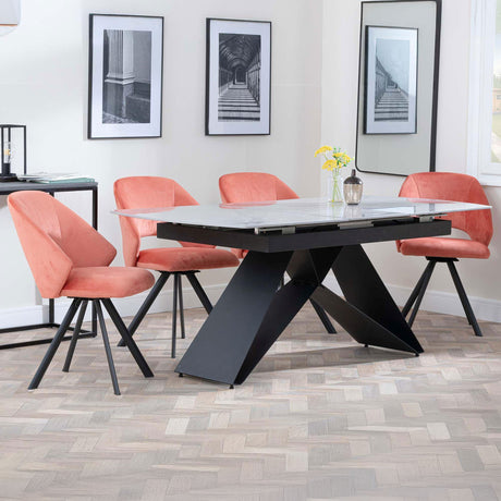 Alice Grey Ceramic Extending Dining Set - Burano Velvet Fabric Swivel Dining Chair