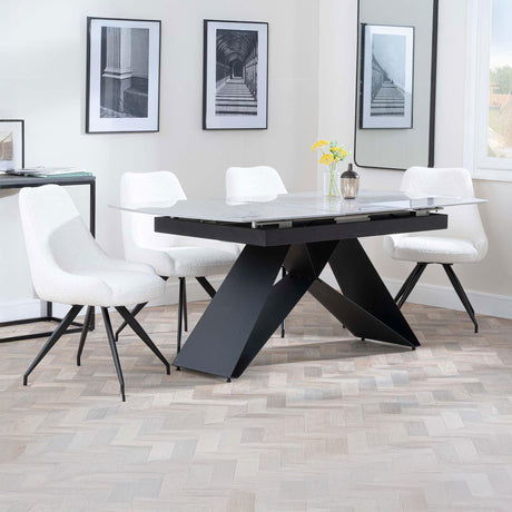 Alice Grey Ceramic Extending Dining Set - Diana Velvet Fabric Swivel Dining Chair