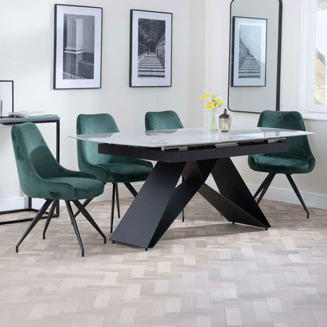 Alice Grey Ceramic Extending Dining Set - Diana Velvet Fabric Swivel Dining Chair