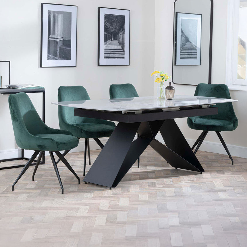Alice Grey Ceramic Extending Dining Set - Diana Velvet Fabric Swivel Dining Chair