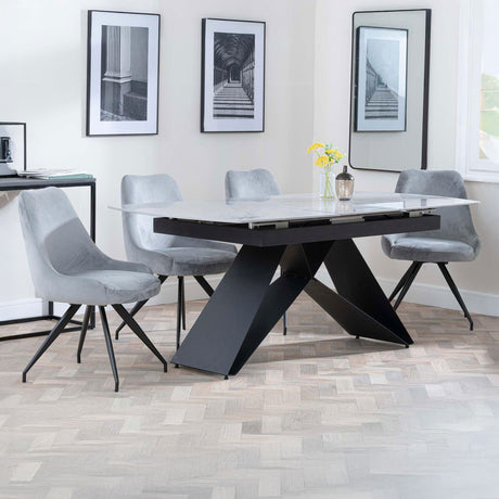 Alice Grey Ceramic Extending Dining Set - Diana Velvet Fabric Swivel Dining Chair