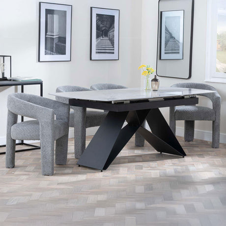 Alice Grey Ceramic Extending Dining Set - Killen Boucle Fabric Dining Chair