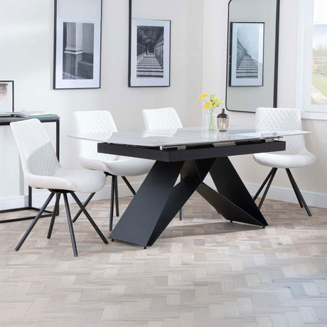 Alice Grey Ceramic Extending Dining Set - Messina Fabric Swivel Dining Chair
