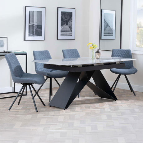Alice Grey Ceramic Extending Dining Set - Messina Fabric Swivel Dining Chair