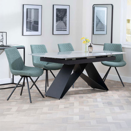 Alice Grey Ceramic Extending Dining Set - Messina Fabric Swivel Dining Chair