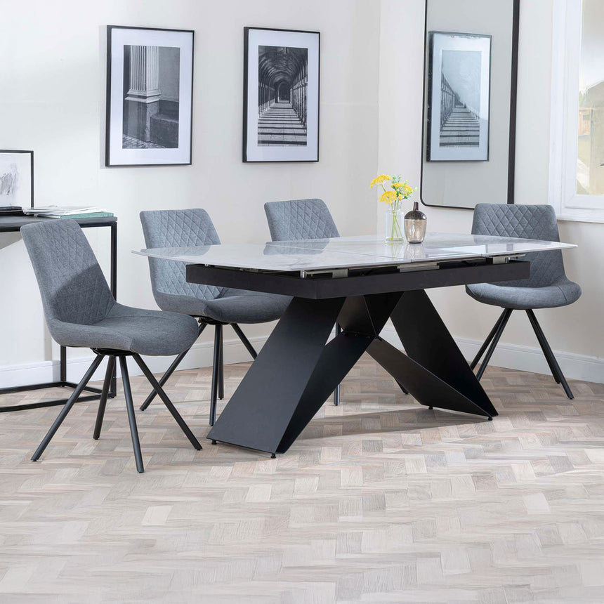 Alice Grey Ceramic Extending Dining Set - Messina Fabric Swivel Dining Chair