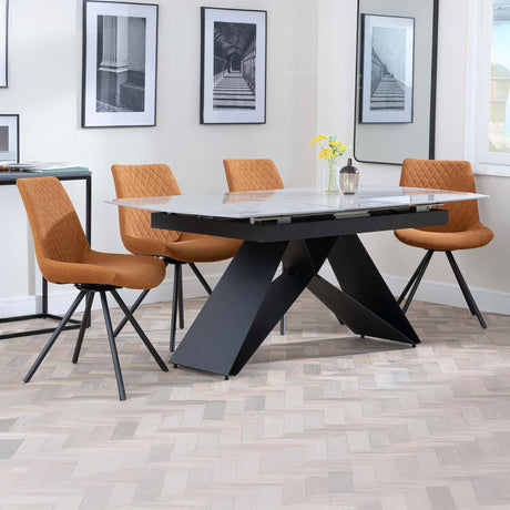 Alice Grey Ceramic Extending Dining Set - Messina Fabric Swivel Dining Chair
