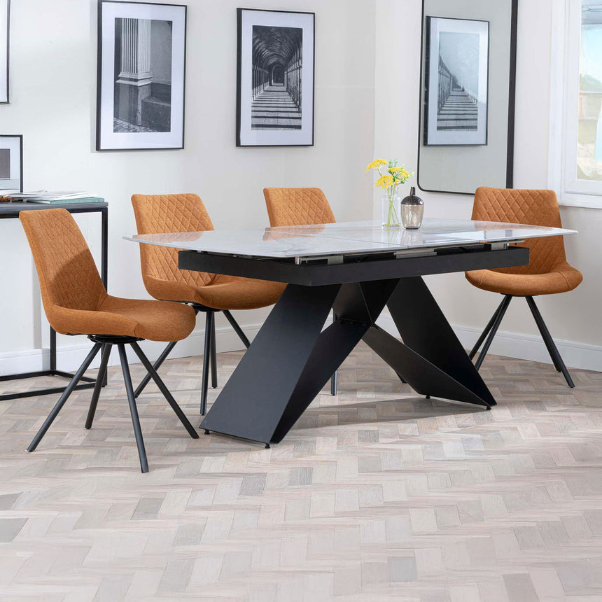 Alice Grey Ceramic Extending Dining Set - Messina Fabric Swivel Dining Chair