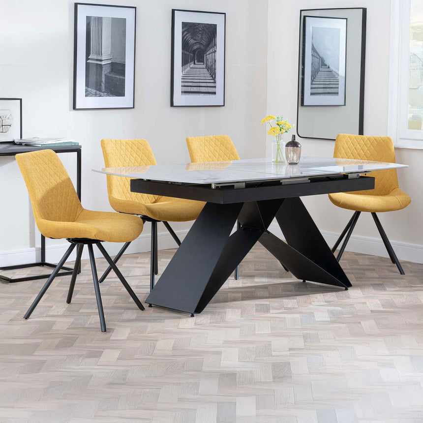 Alice Grey Ceramic Extending Dining Set - Messina Fabric Swivel Dining Chair