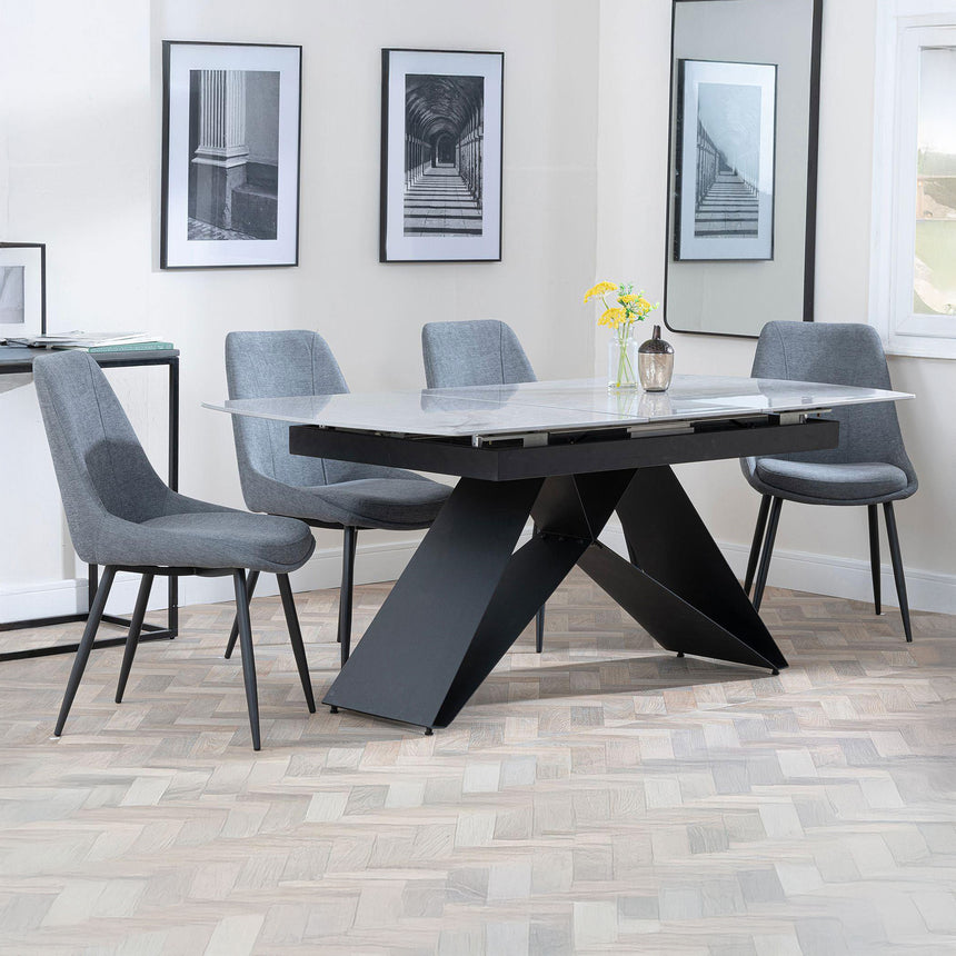 Alice Grey Ceramic Extending Dining Set - Rovereto Fabric Dining Chair