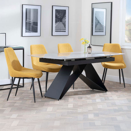 Alice Grey Ceramic Extending Dining Set - Rovereto Fabric Dining Chair