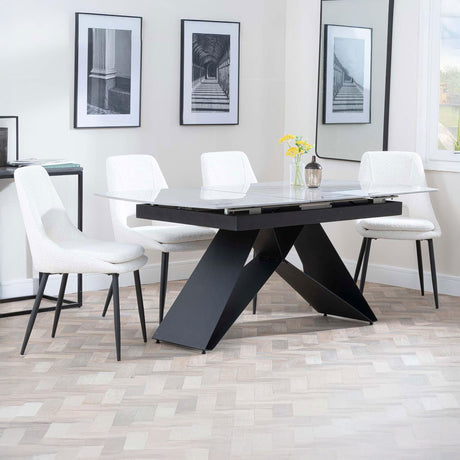 Alice Grey Ceramic Extending Dining Set - Stansbury Fabric Dining Chair