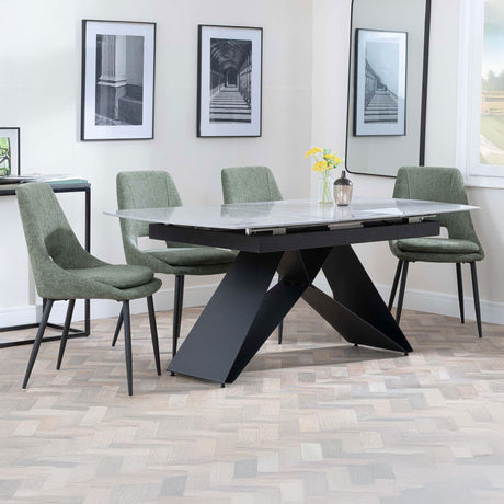 Alice Grey Ceramic Extending Dining Set - Stansbury Fabric Dining Chair