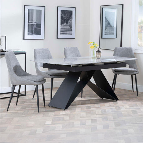 Alice Grey Ceramic Extending Dining Set - Stansbury Fabric Dining Chair