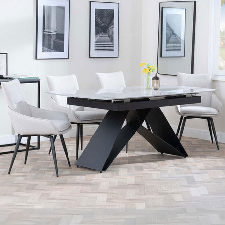 Alice Grey Ceramic Extending Dining Set - Torres Fabric Swivel Dining Chair