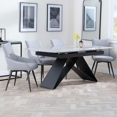 Alice Grey Ceramic Extending Dining Set - Torres Fabric Swivel Dining Chair