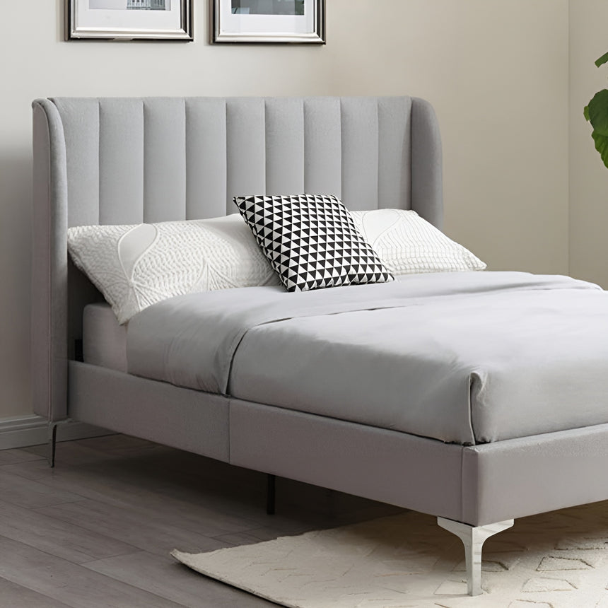 Alice Neptune Grey Faux Wool Fabric Bed