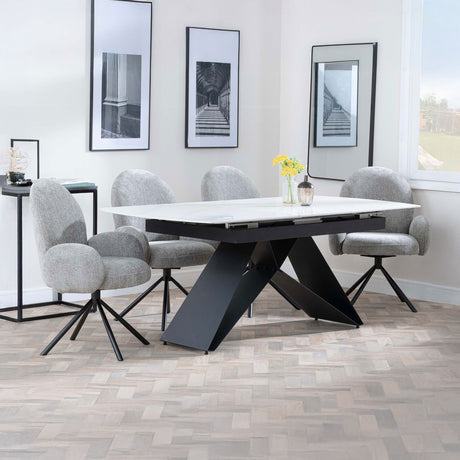 Alice White Ceramic Extending Dining Set - Altavista Fabric Swivel Dining Chair