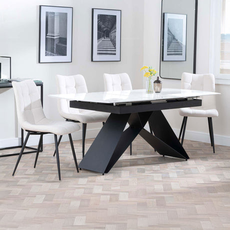 Alice White Ceramic Extending Dining Set - Bolzano Fabric Dining Chair