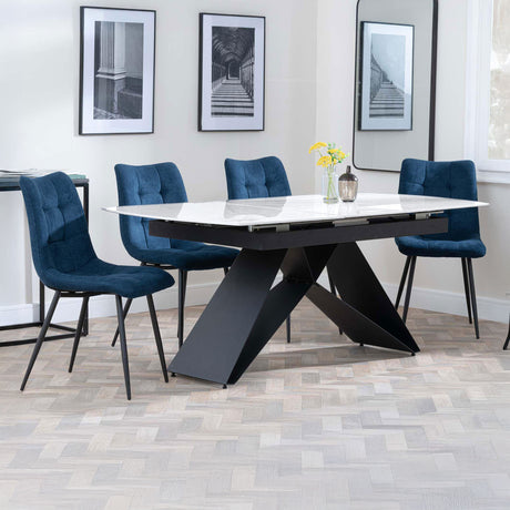 Alice White Ceramic Extending Dining Set - Bolzano Fabric Dining Chair