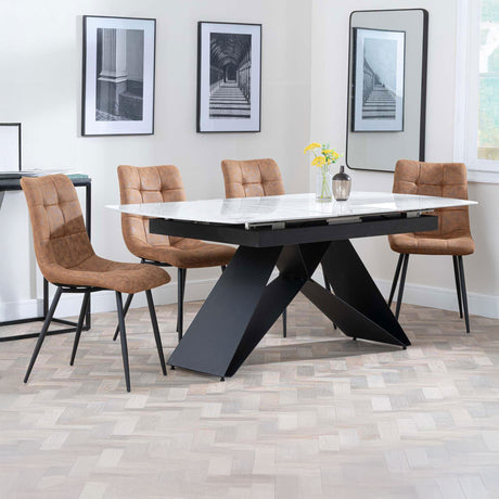 Alice White Ceramic Extending Dining Set - Bolzano Fabric Dining Chair