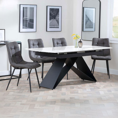 Alice White Ceramic Extending Dining Set - Bolzano Fabric Dining Chair