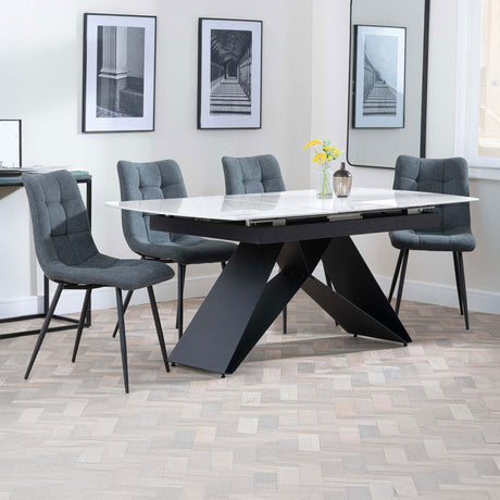 Alice White Ceramic Extending Dining Set - Bolzano Fabric Dining Chair