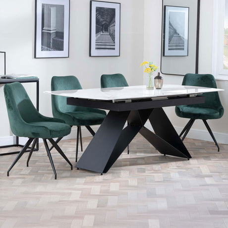 Alice White Ceramic Extending Dining Set - Diana Velvet Fabric Swivel Dining Chair