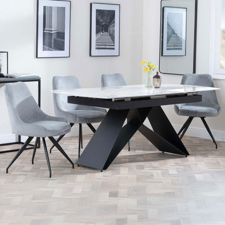 Alice White Ceramic Extending Dining Set - Diana Velvet Fabric Swivel Dining Chair