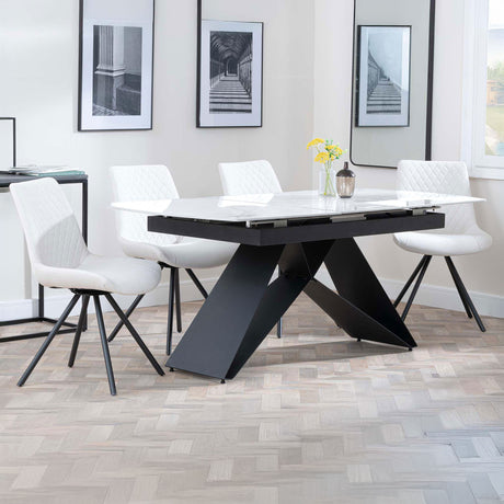 Alice White Ceramic Extending Dining Set - Messina Fabric Swivel Dining Chair