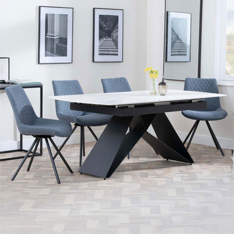Alice White Ceramic Extending Dining Set - Messina Fabric Swivel Dining Chair