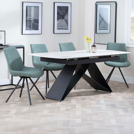 Alice White Ceramic Extending Dining Set - Messina Fabric Swivel Dining Chair