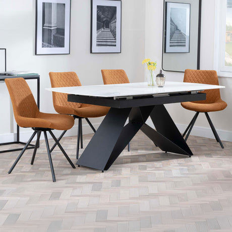 Alice White Ceramic Extending Dining Set - Messina Fabric Swivel Dining Chair